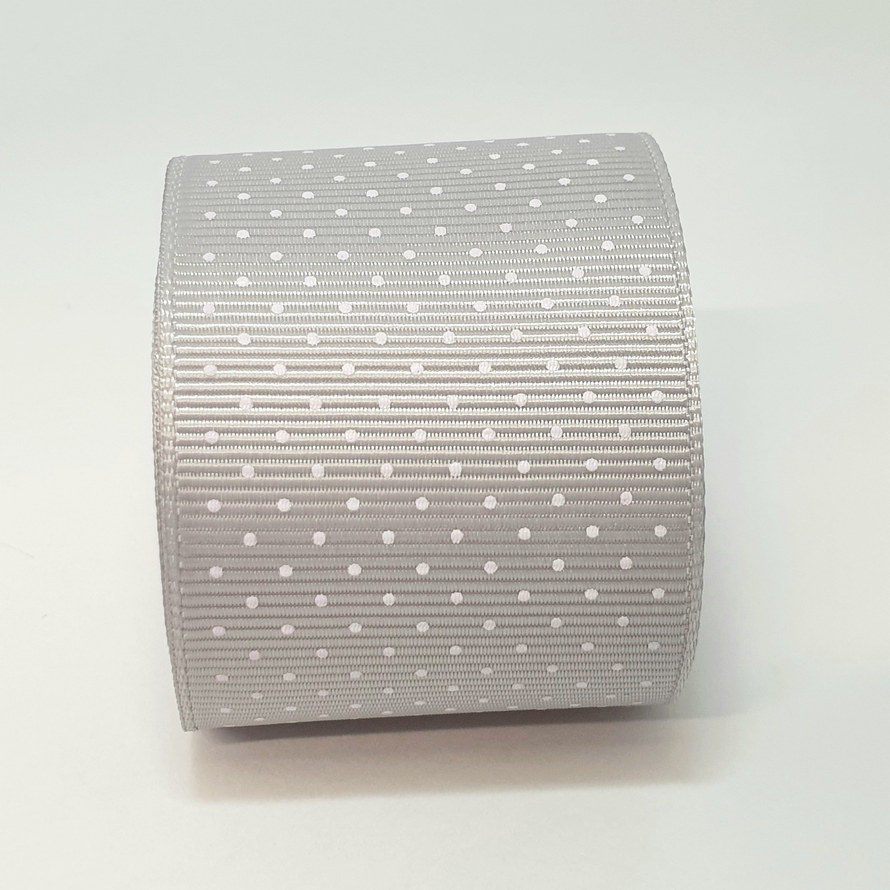 MajorCrafts 40mm 1metre Light Grey Polka Dot Single Sided Grosgrain Fabric Ribbon