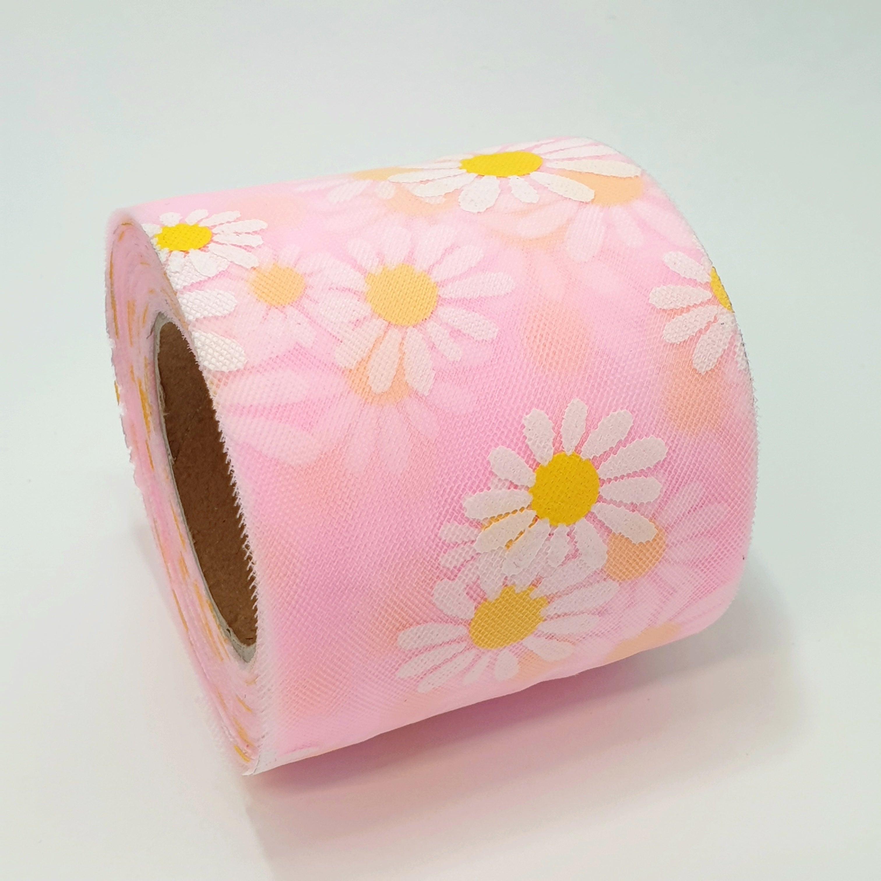 MajorCrafts 60mm 22metres Light Pink & White Daisy Flower Tulle Mesh Ribbon