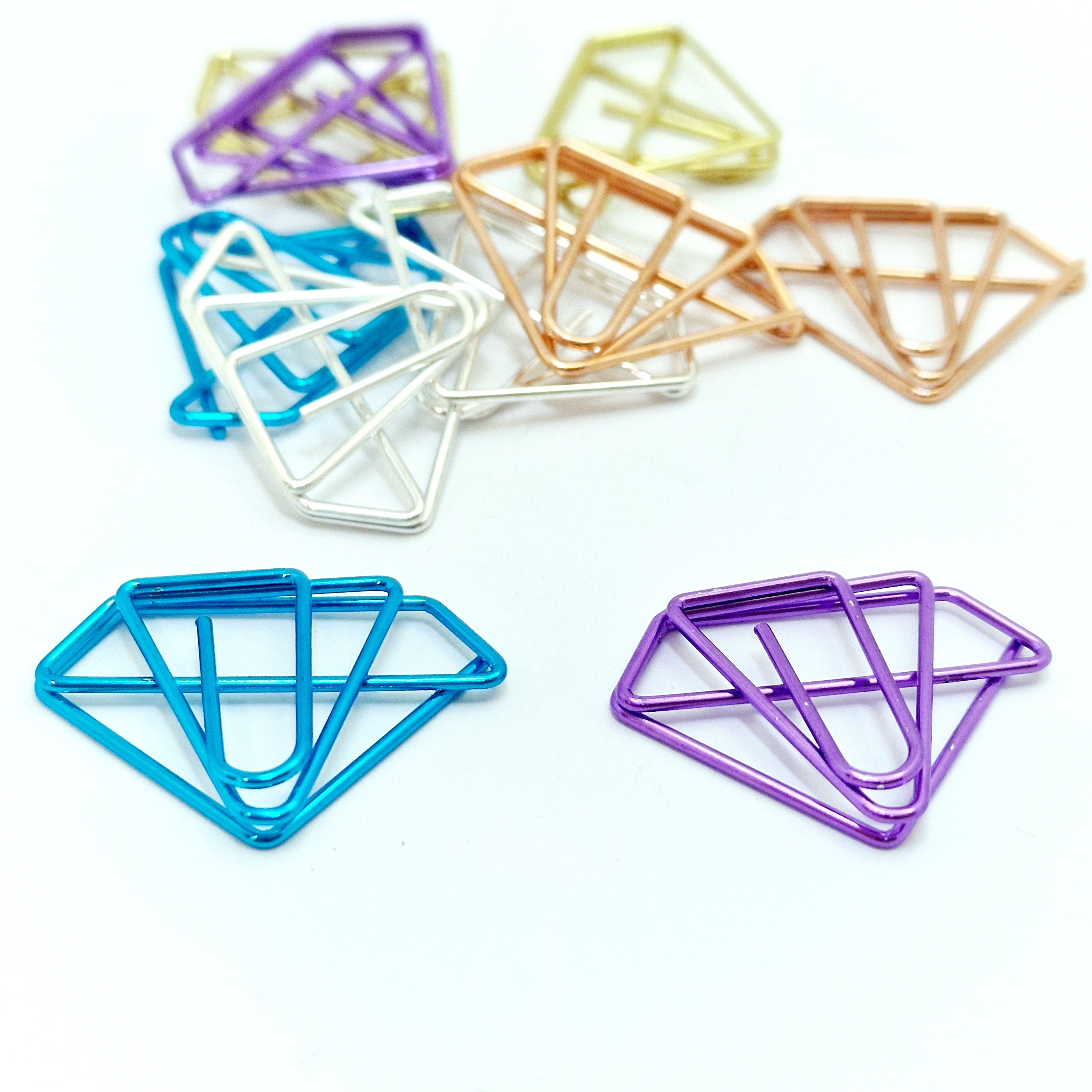MajorCrafts 10pcs Mixed Colours Diamond Shaped Novelty Metal Paper Clips 30x20mm