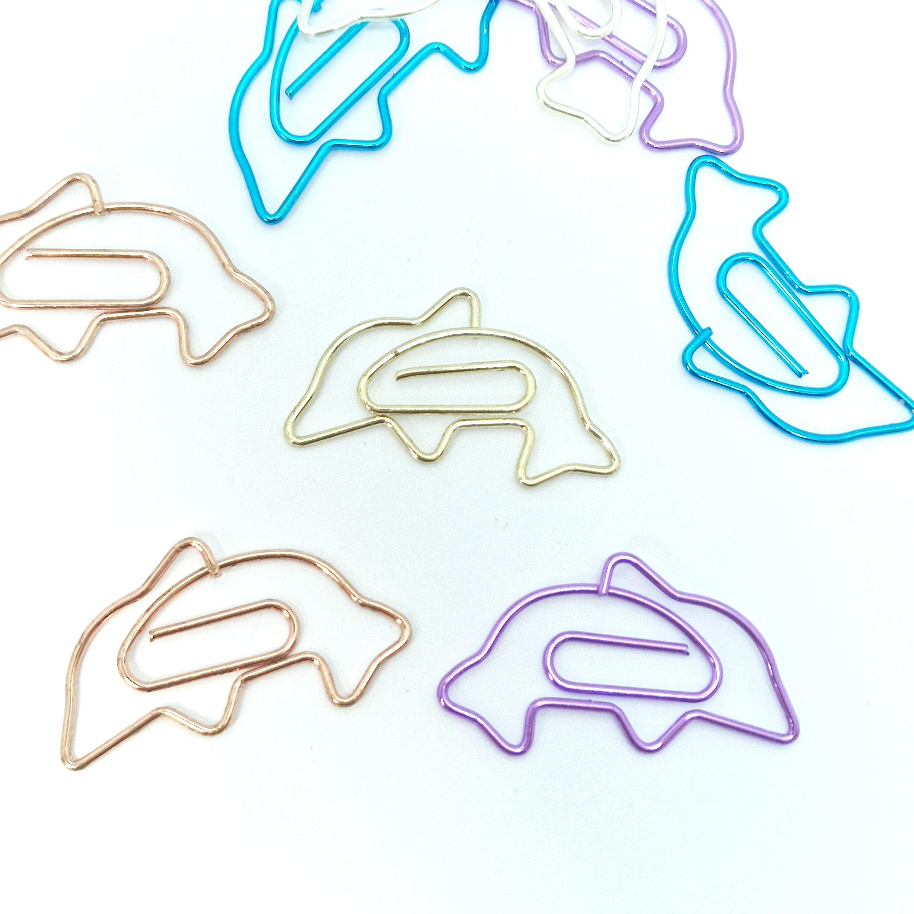 MajorCrafts 10pcs Mixed Colours Dolphin Shaped Novelty Metal Paper Clips 32x18mm