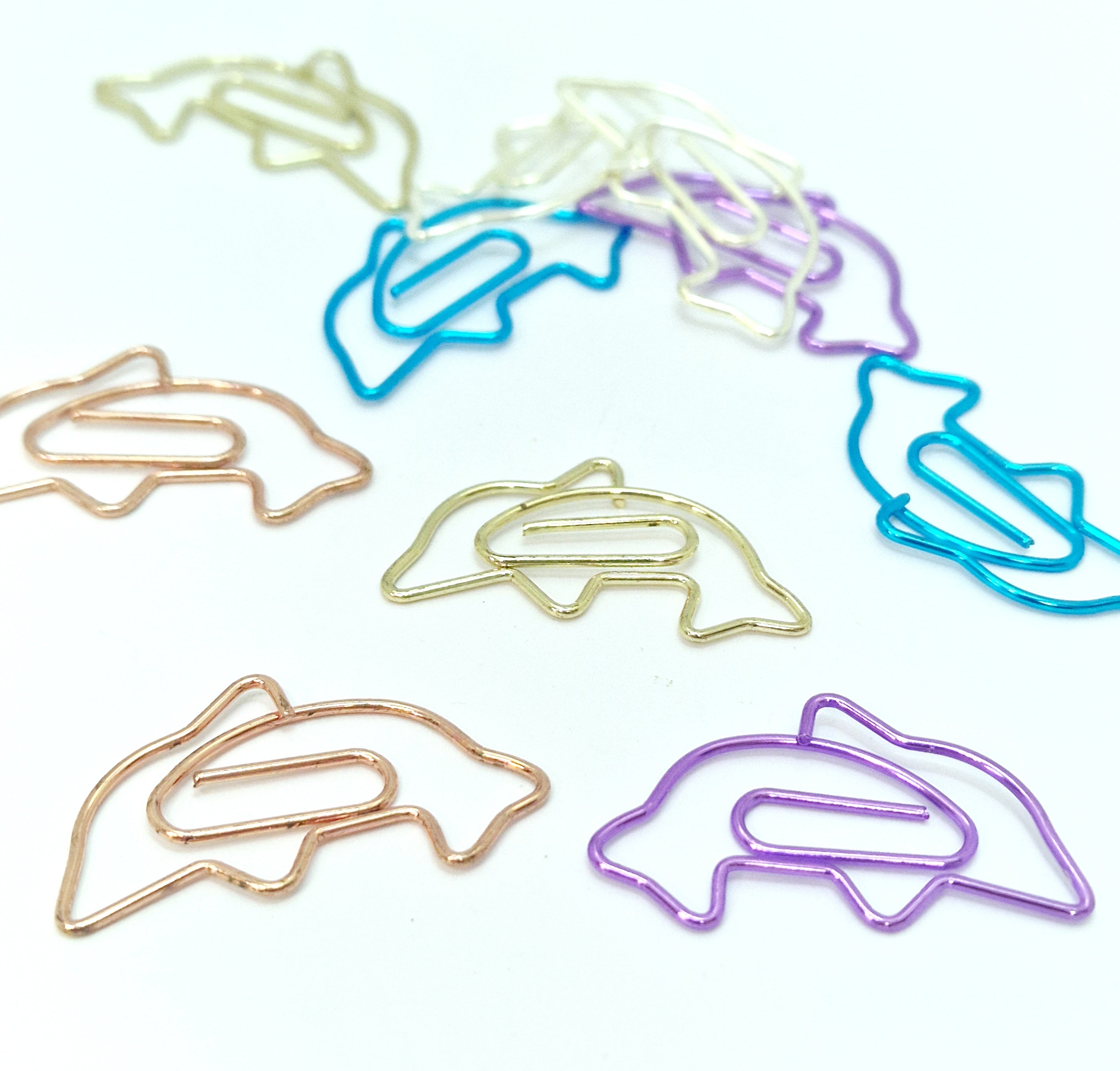 MajorCrafts 10pcs Mixed Colours Dolphin Shaped Novelty Metal Paper Clips 32x18mm