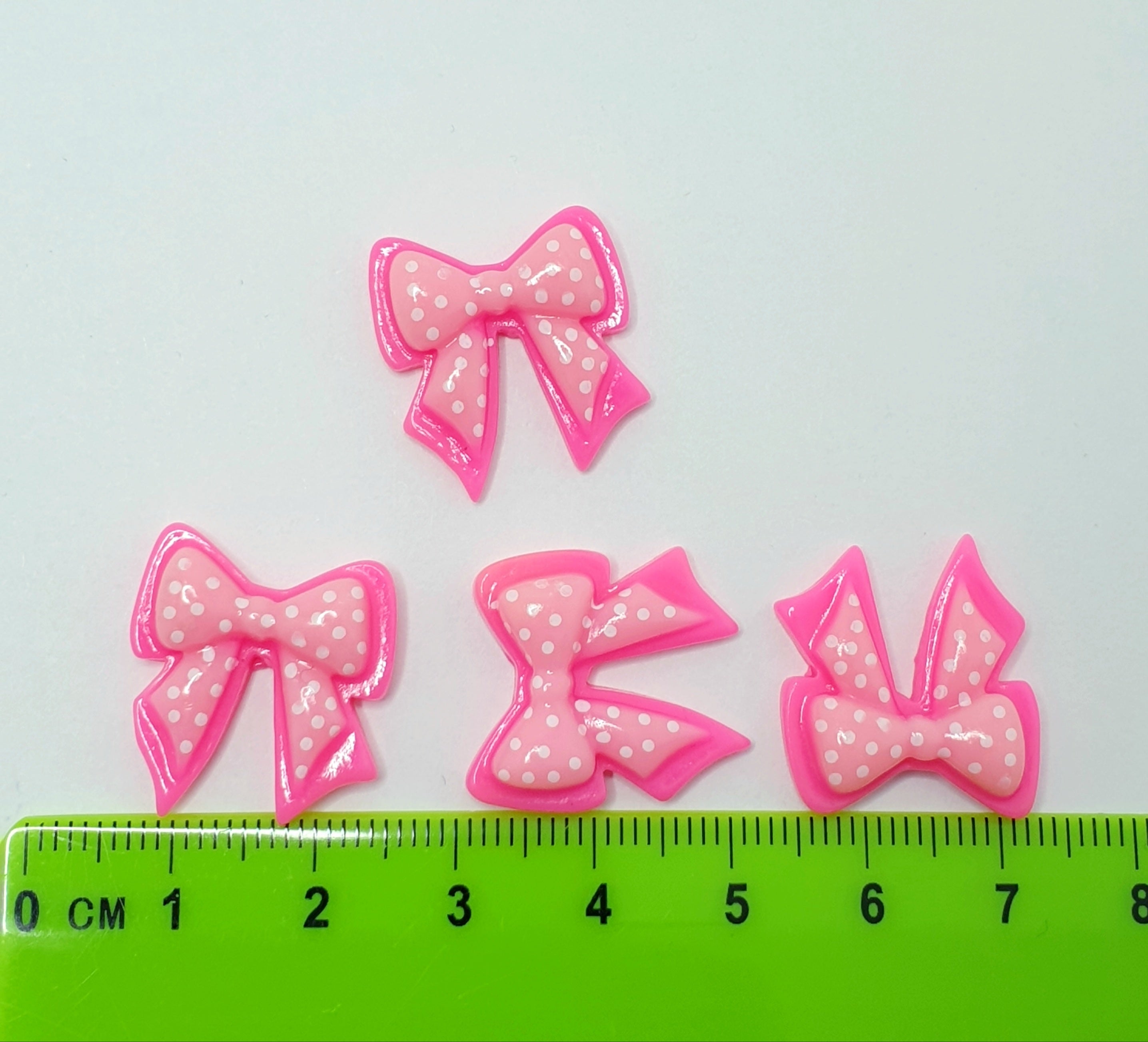 MajorCrafts 10pcs 20mm Pink & White Polka Dot Flat Back Resin Kawaii Bows