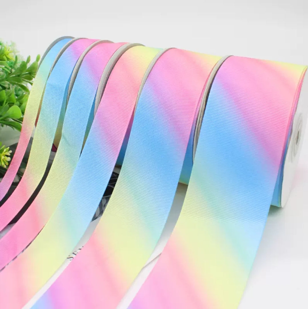 MajorCrafts 10mm 3/8" Wide Unicorn Gradient Rainbow Single Sided Grosgrain Fabric Ribbon Roll