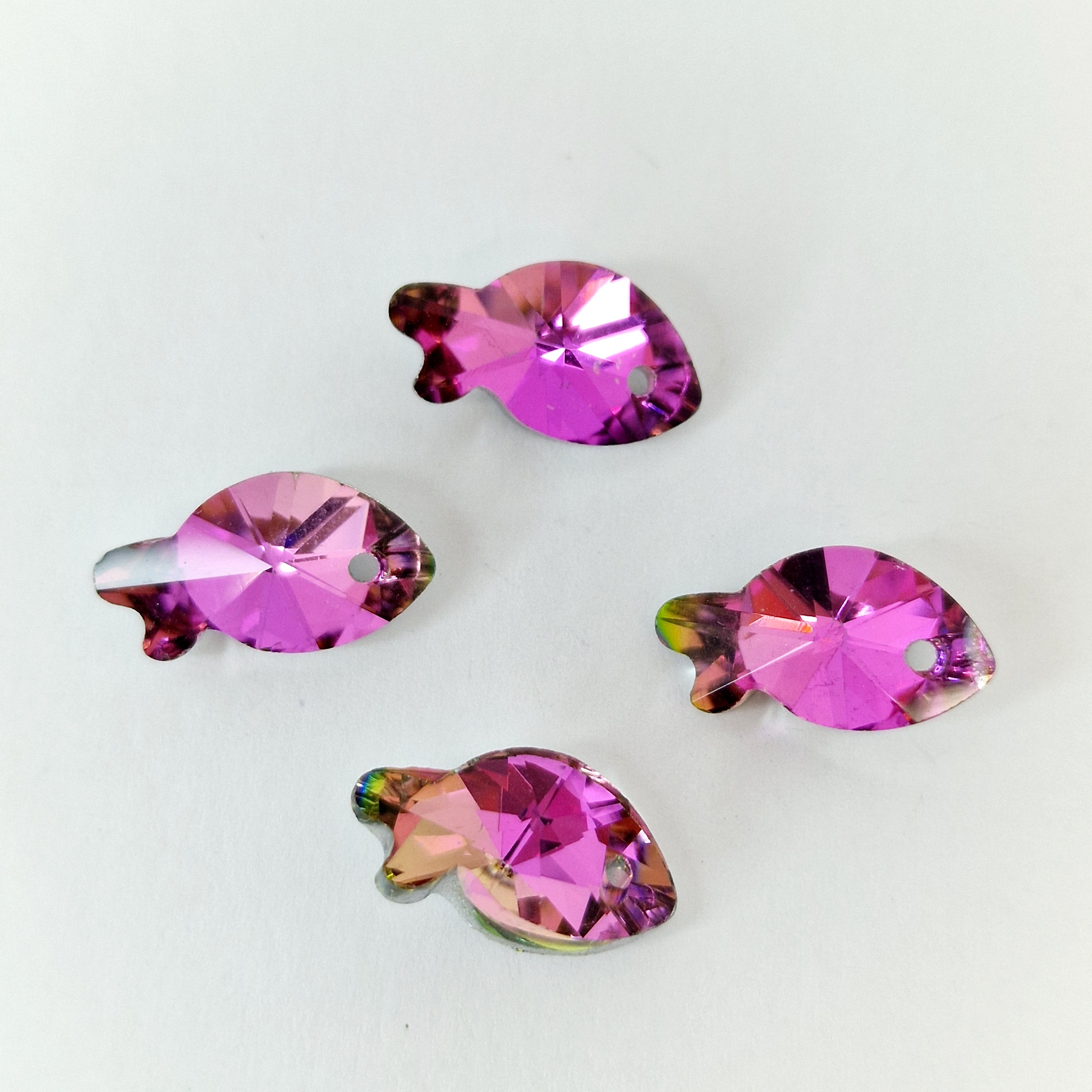 MajorCrafts 20pcs 17mm Purple Pink Fish Shaped Glass Crystal Pendant Beads