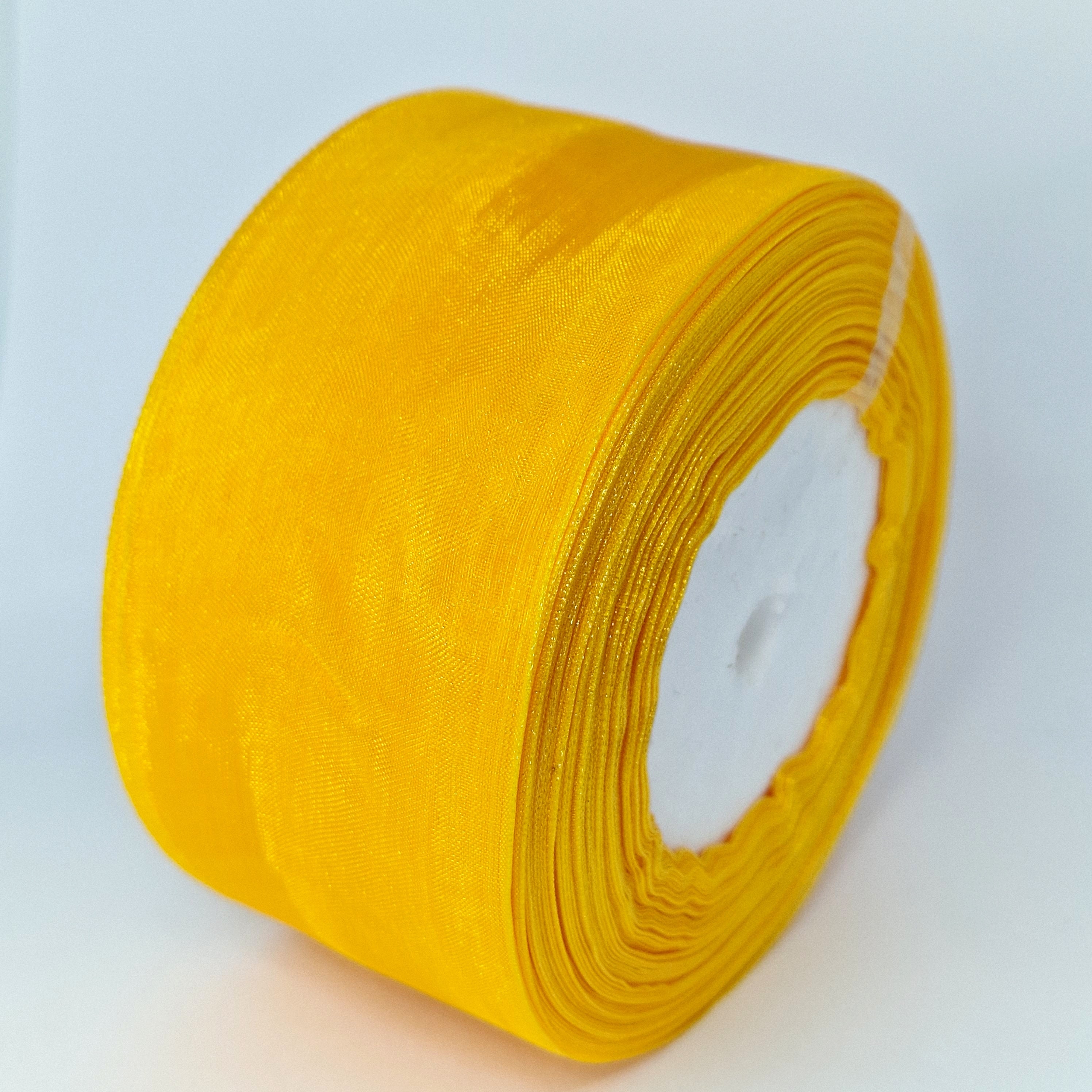 MajorCrafts 50mm 45metres Sheer Organza Fabric Ribbon Roll Mustard Yellow R1016