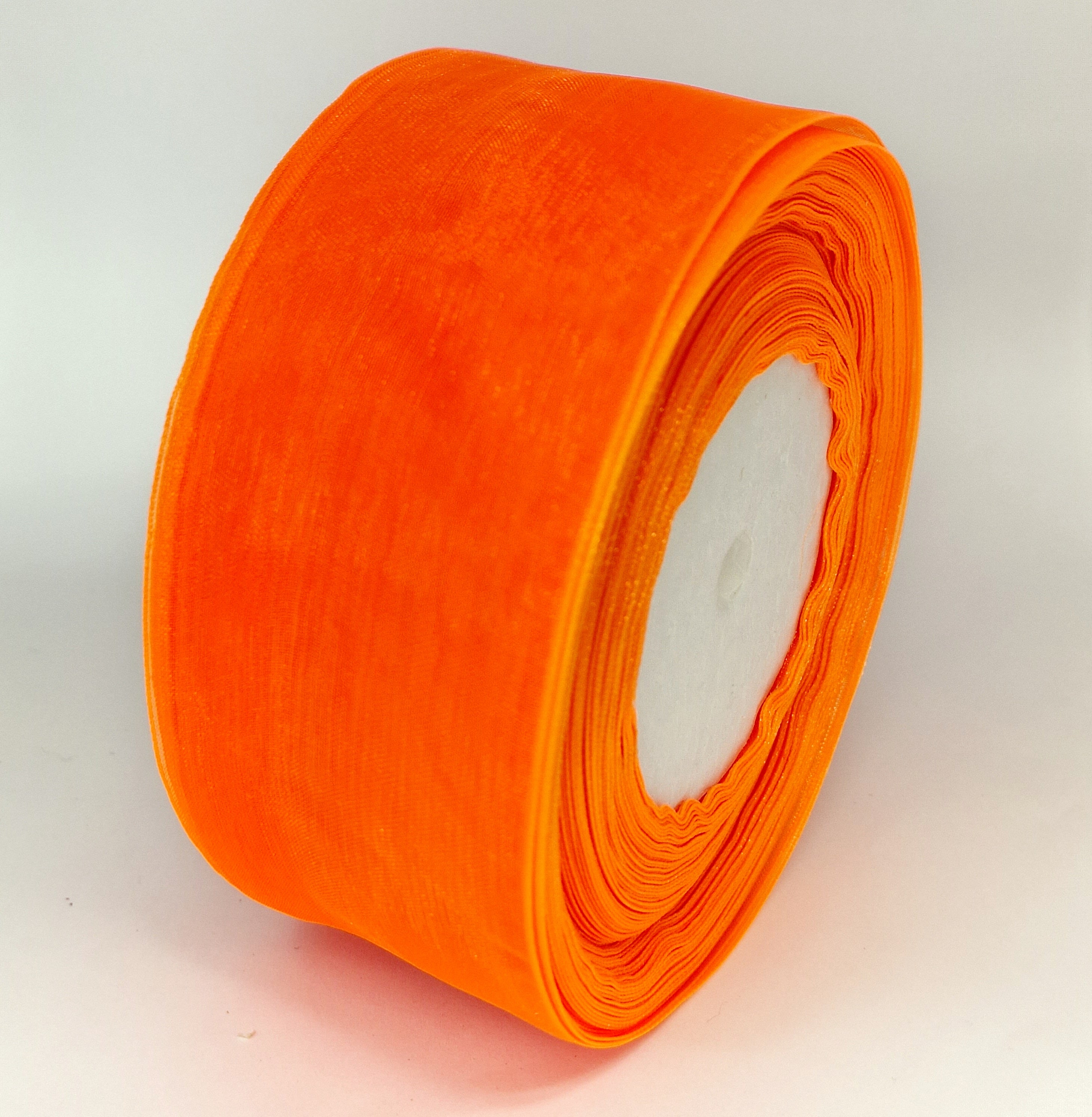 MajorCrafts 50mm 45metres Sheer Organza Fabric Ribbon Roll Bright Orange R1023
