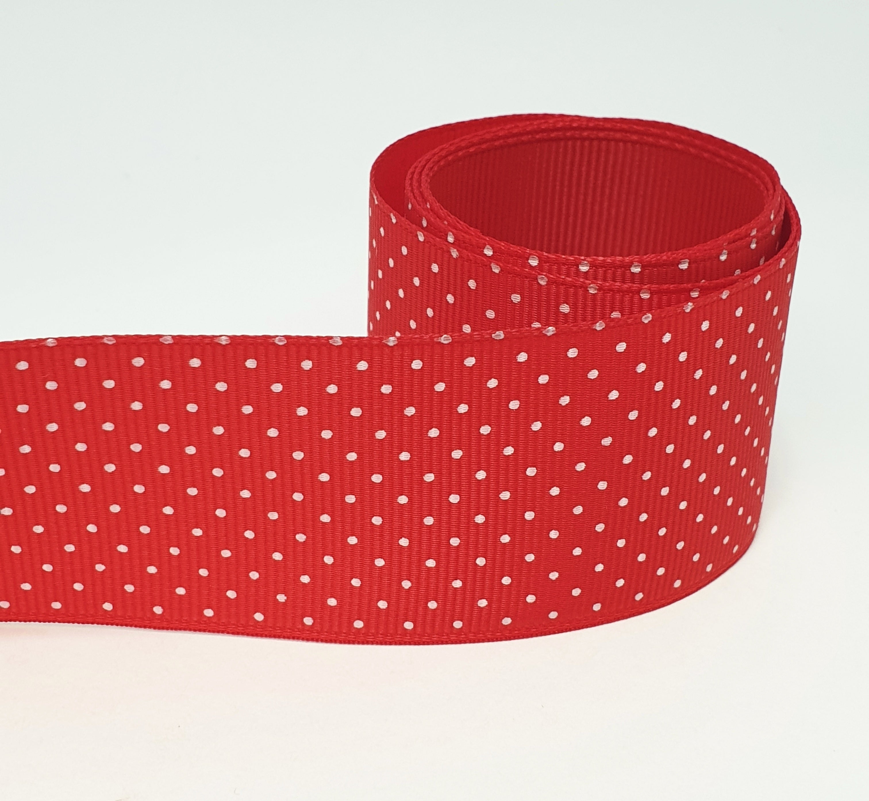 MajorCrafts 40mm 1metre Red Polka Dot Single Sided Grosgrain Fabric Ribbon