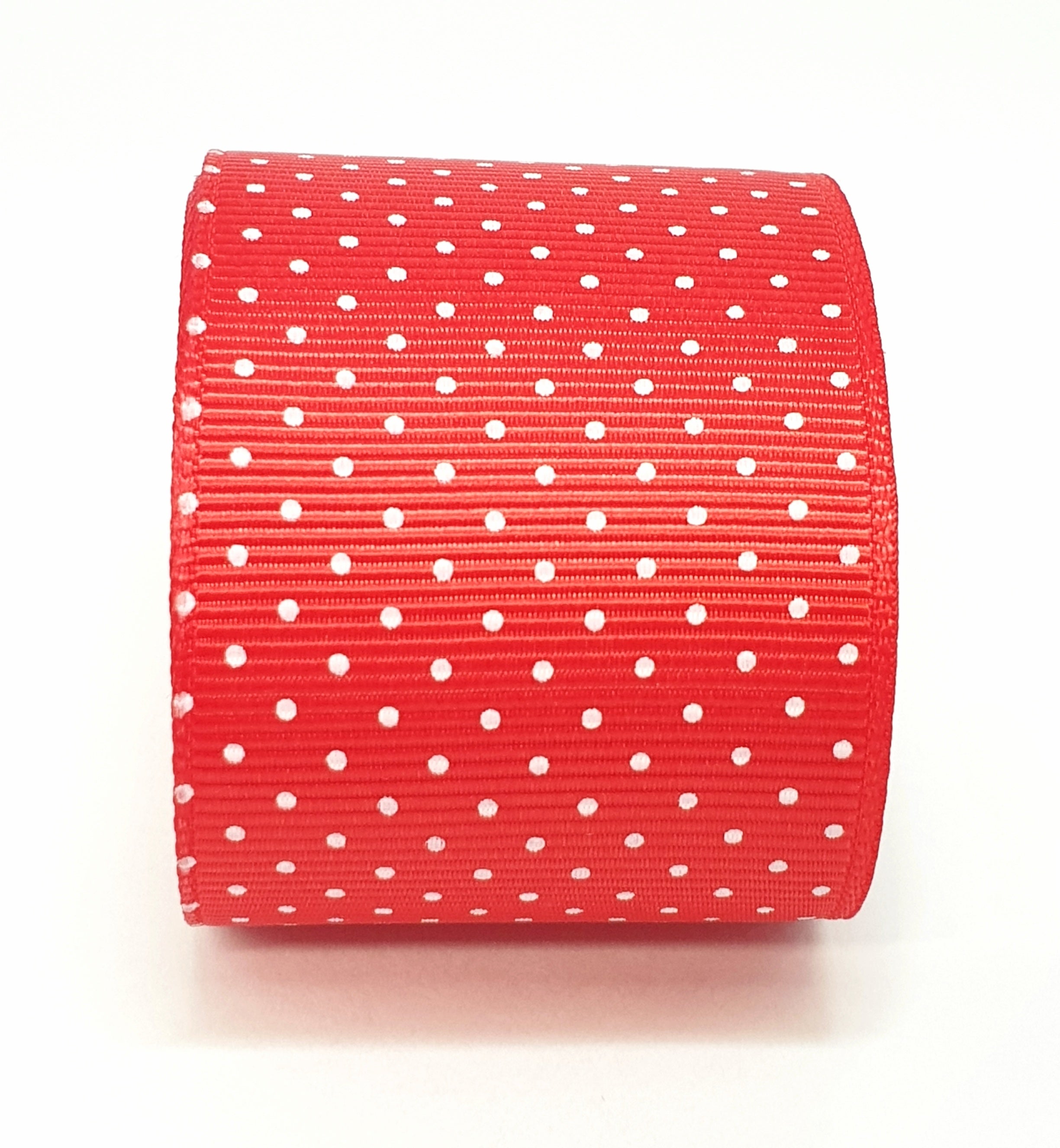 MajorCrafts 40mm 1metre Red Polka Dot Single Sided Grosgrain Fabric Ribbon