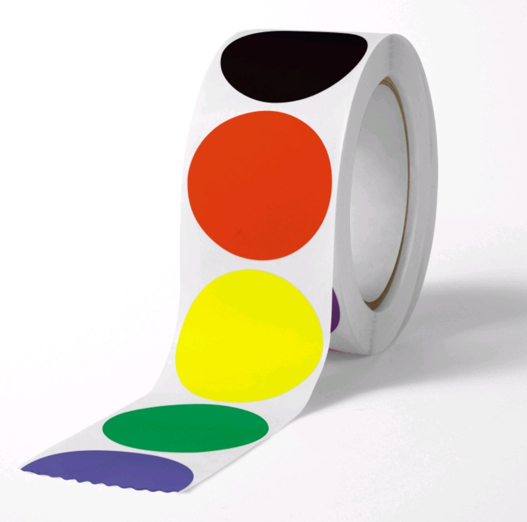 MajorCrafts 500 Labels per roll 2.5cm 1" Multicoloured Plain Blank Round Stickers V046