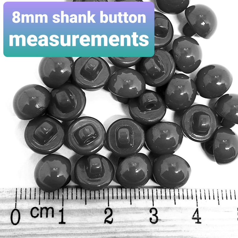 MajorCrafts 30pcs 8mm Black High-Grade Acrylic Small Round Sewing Mushroom Shank Buttons