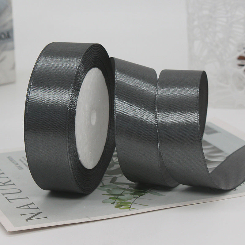 MajorCrafts 25mm 22metres Dark Grey Single Sided Satin Fabric Ribbon Roll R03