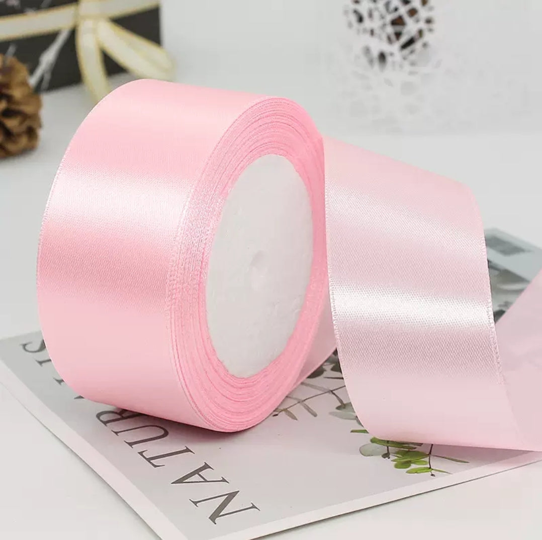 MajorCrafts 40mm 22metres Light Pink Single Sided Satin Fabric Ribbon Roll R04
