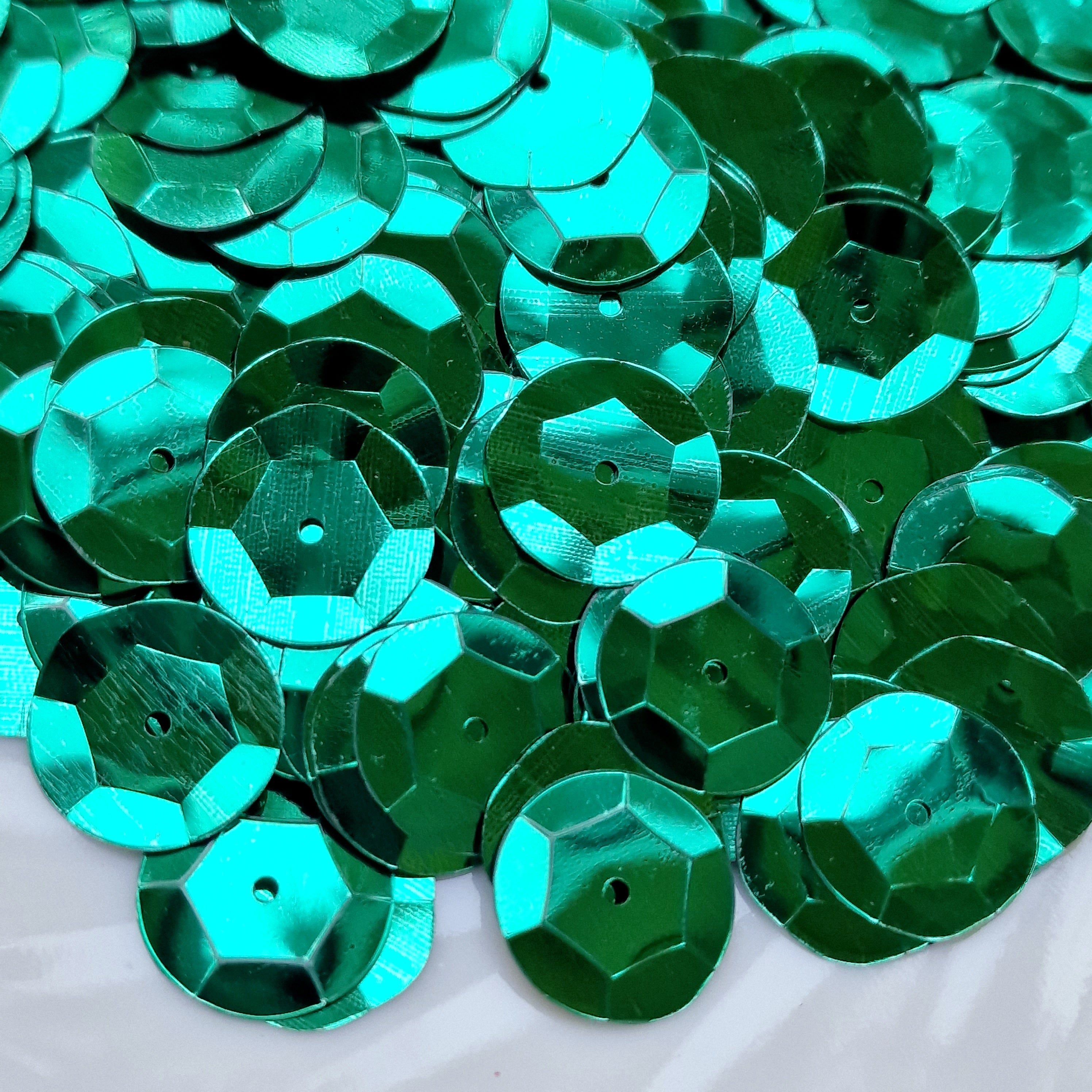 MajorCrafts 40grams 15mm Emerald Green Large Round Sew-On Cup Sequins