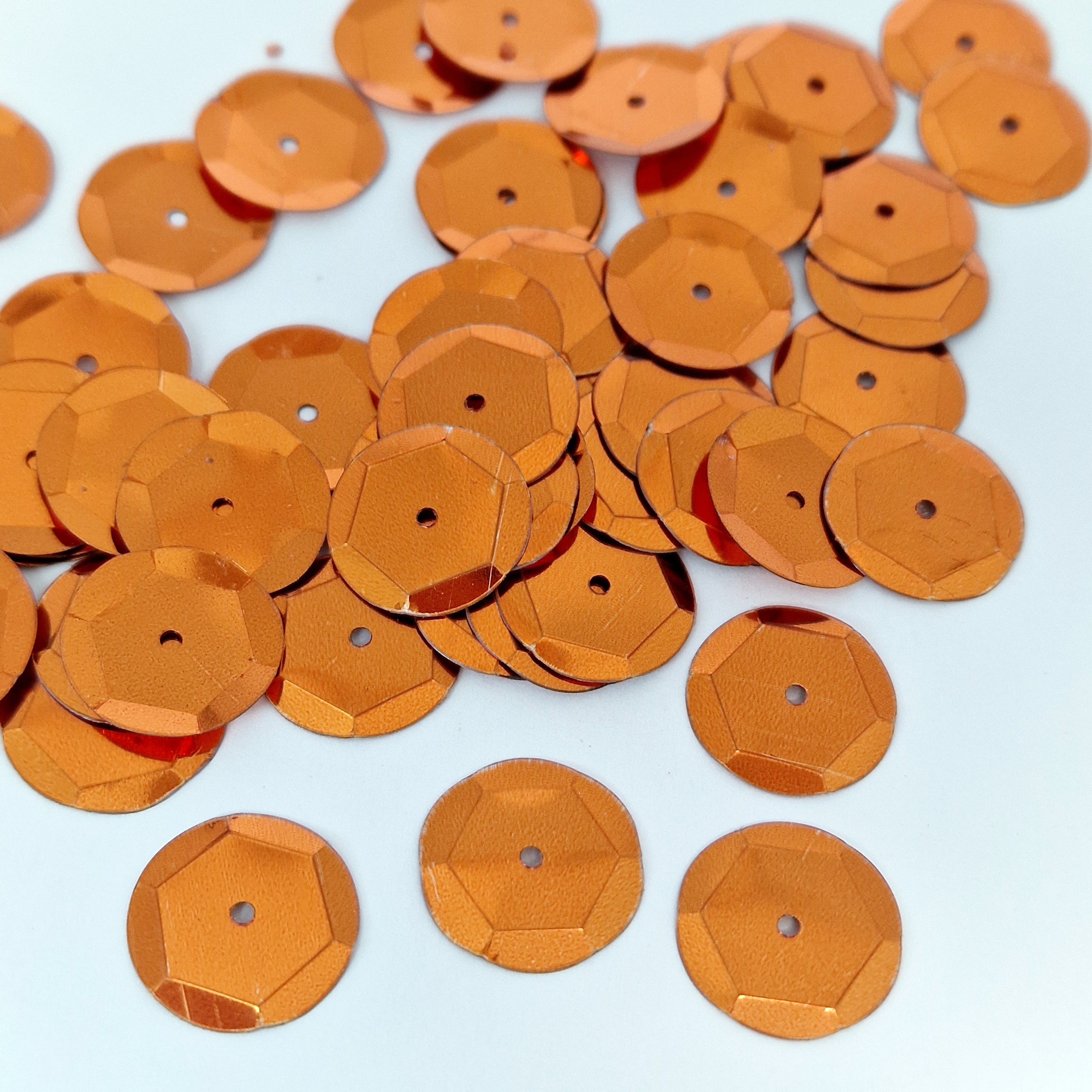 MajorCrafts 40grams 12mm Orange Round Sew-On Cup Sequins Q13