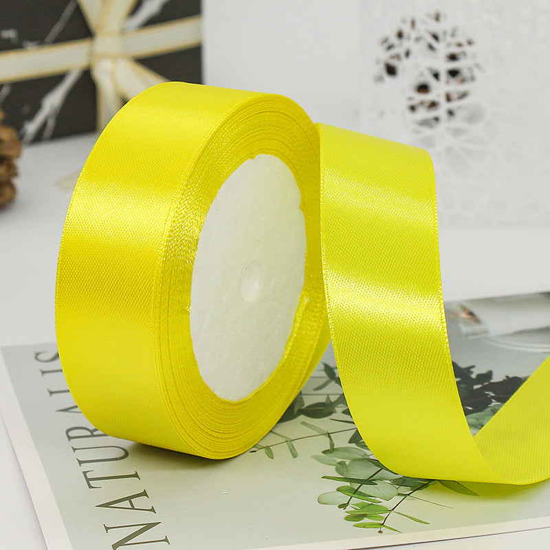MajorCrafts 25mm 22metres Bright Yellow Single Sided Satin Fabric Ribbon Roll R15
