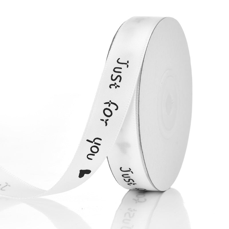 MajorCrafts 15mm 22metres White 'Just For You' Printed Satin Fabric Ribbon Roll