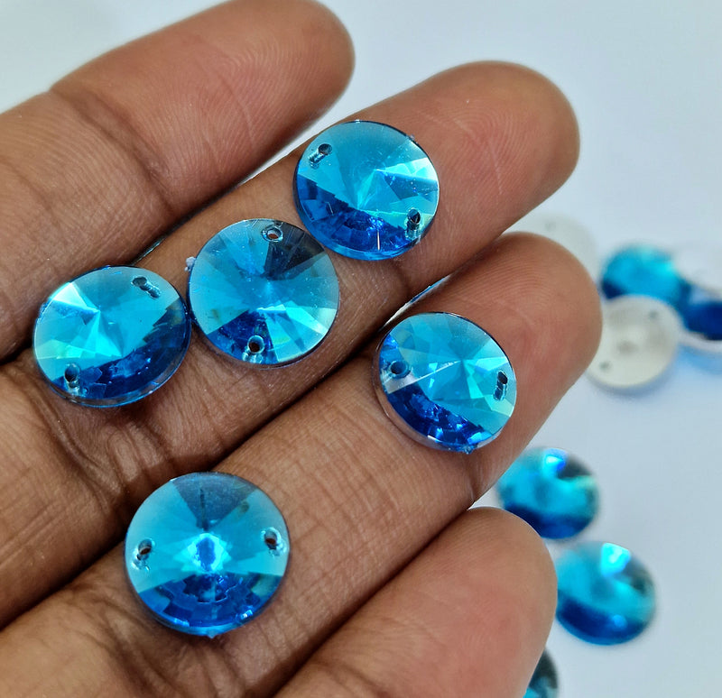 MajorCrafts 80pcs 12mm Royal Blue Round Acrylic Pointed Sewing Rhinestones