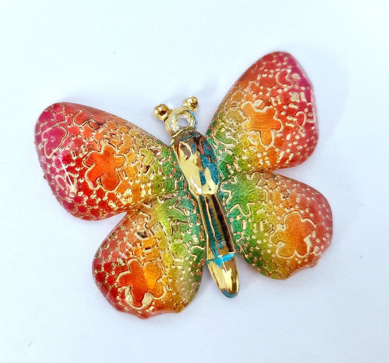 MajorCrafts 4pcs Red, Yellow, Green 25x32mm Flat Back Butterfly Resin Pendants