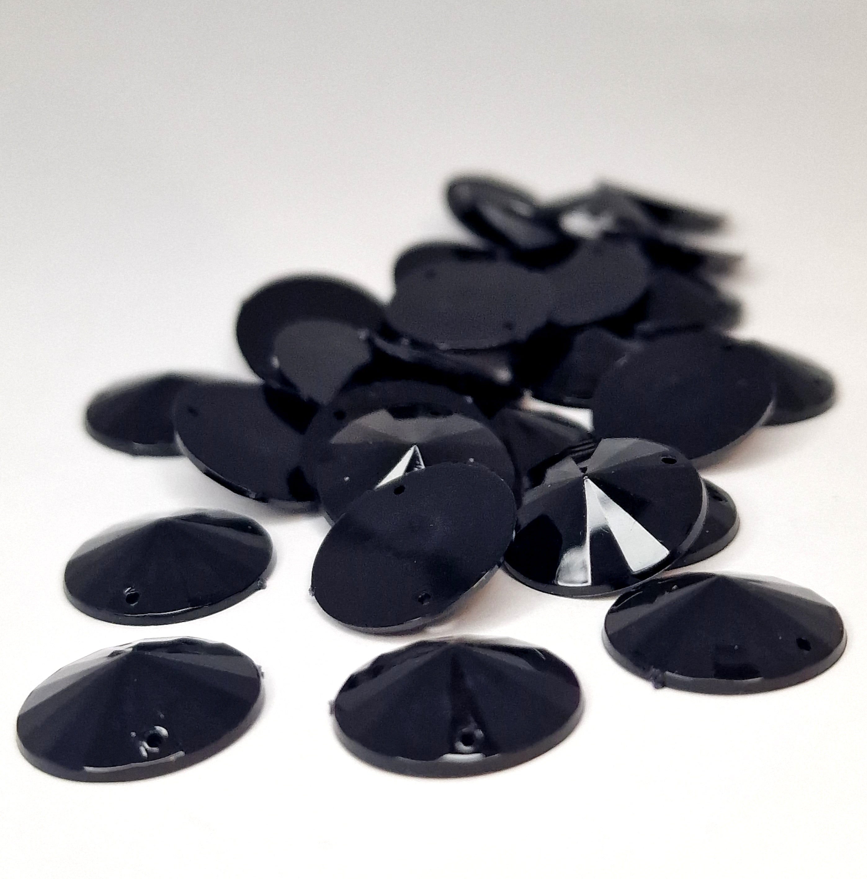 MajorCrafts 60pcs 16mm Black Round Acrylic Pointed Rivoli Sewing Rhinestones