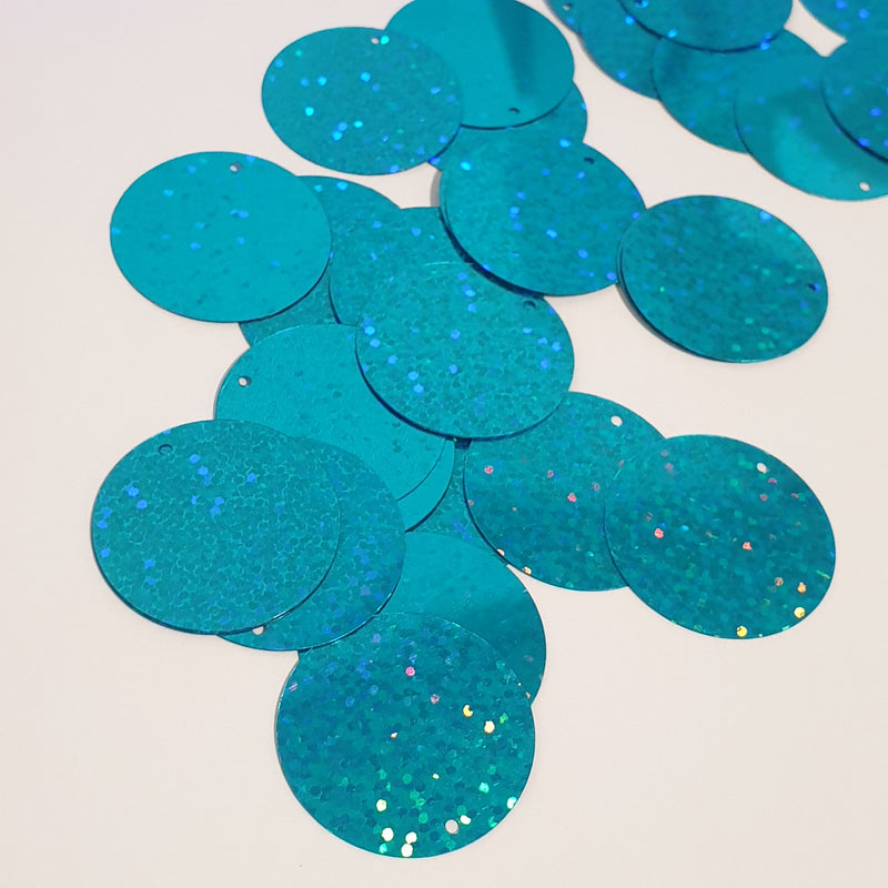 MajorCrafts 30mm 30grams 130pcs Aqua Blue Holographic Large Round PVC Sequins