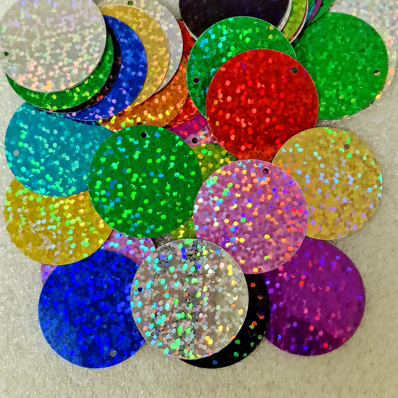 MajorCrafts 30mm 30grams 130pcs Mixed Colours Holographic Large Round PVC Sequins