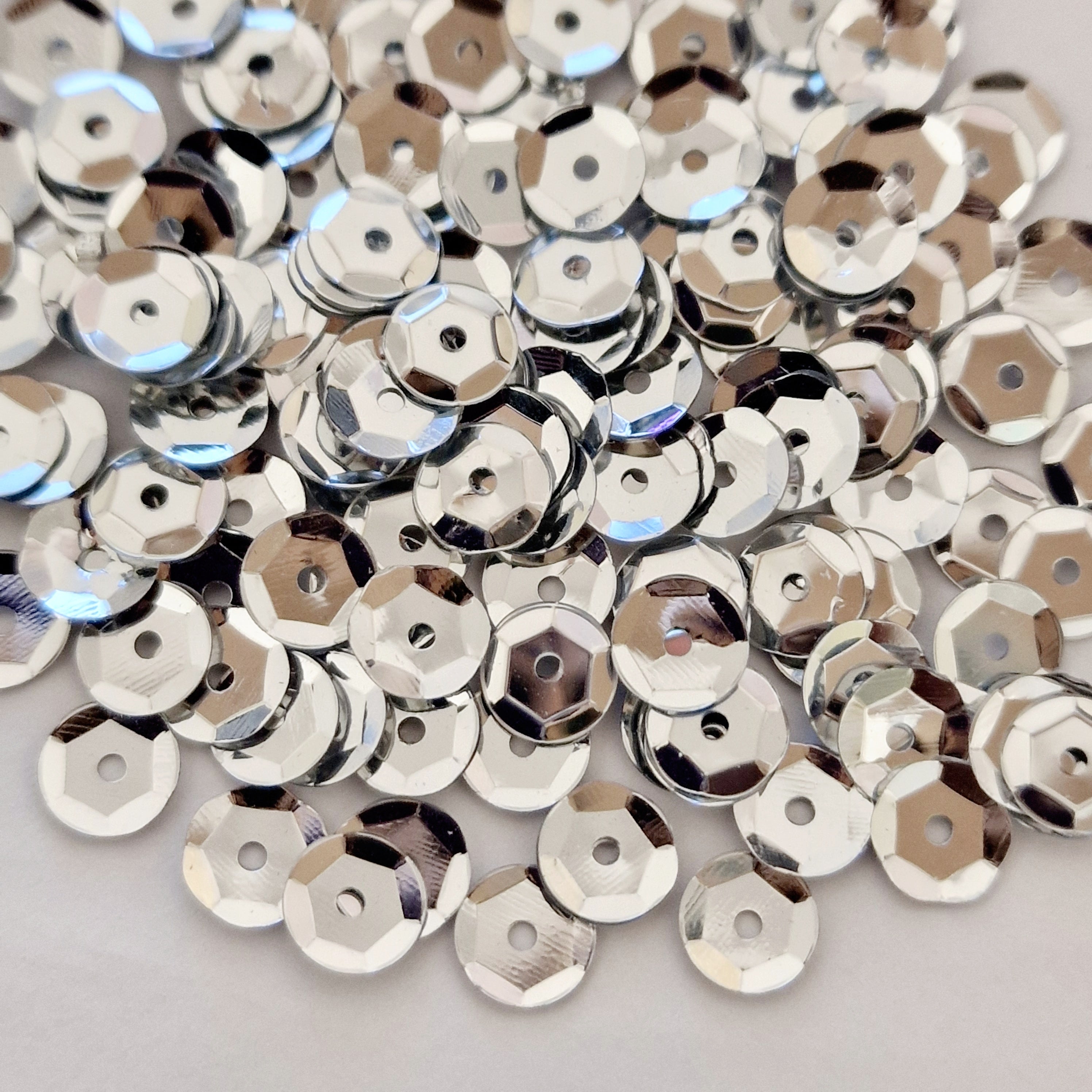 MajorCrafts 50grams 6mm Metallic Silver Round Sew-On Cup Sequins