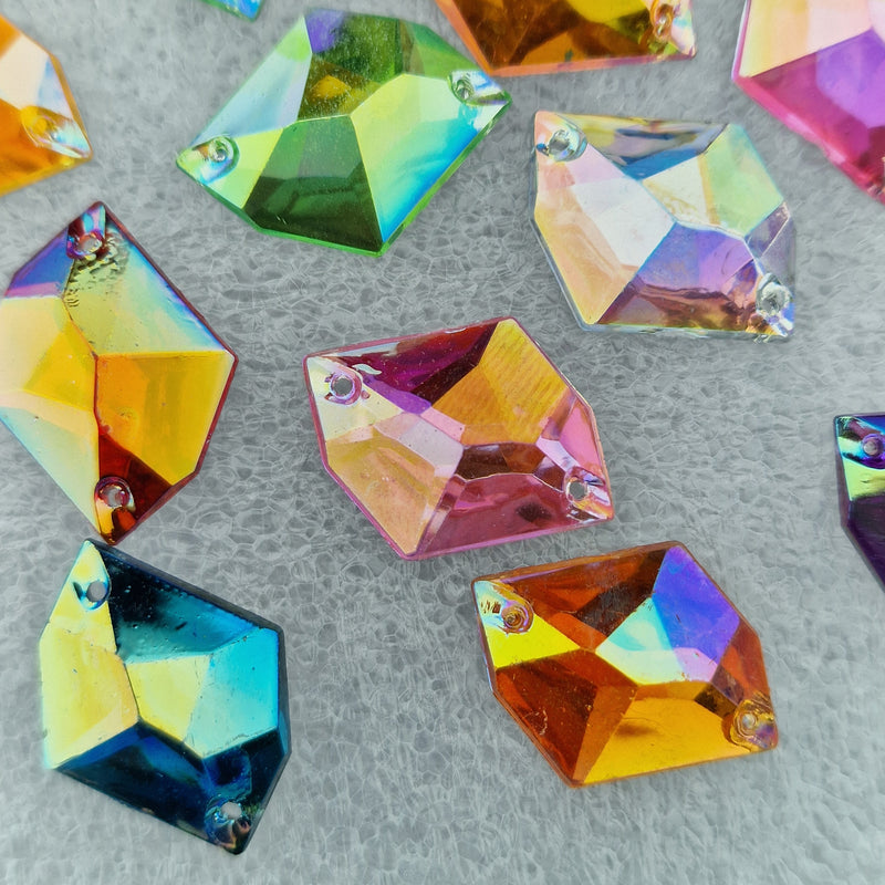 MajorCrafts 40pcs 20mm x 16mm Mixed AB Hexagon Irregular Acrylic Sewing Rhinestones