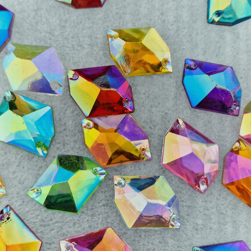 MajorCrafts 40pcs 20mm x 16mm Mixed AB Hexagon Irregular Acrylic Sewing Rhinestones