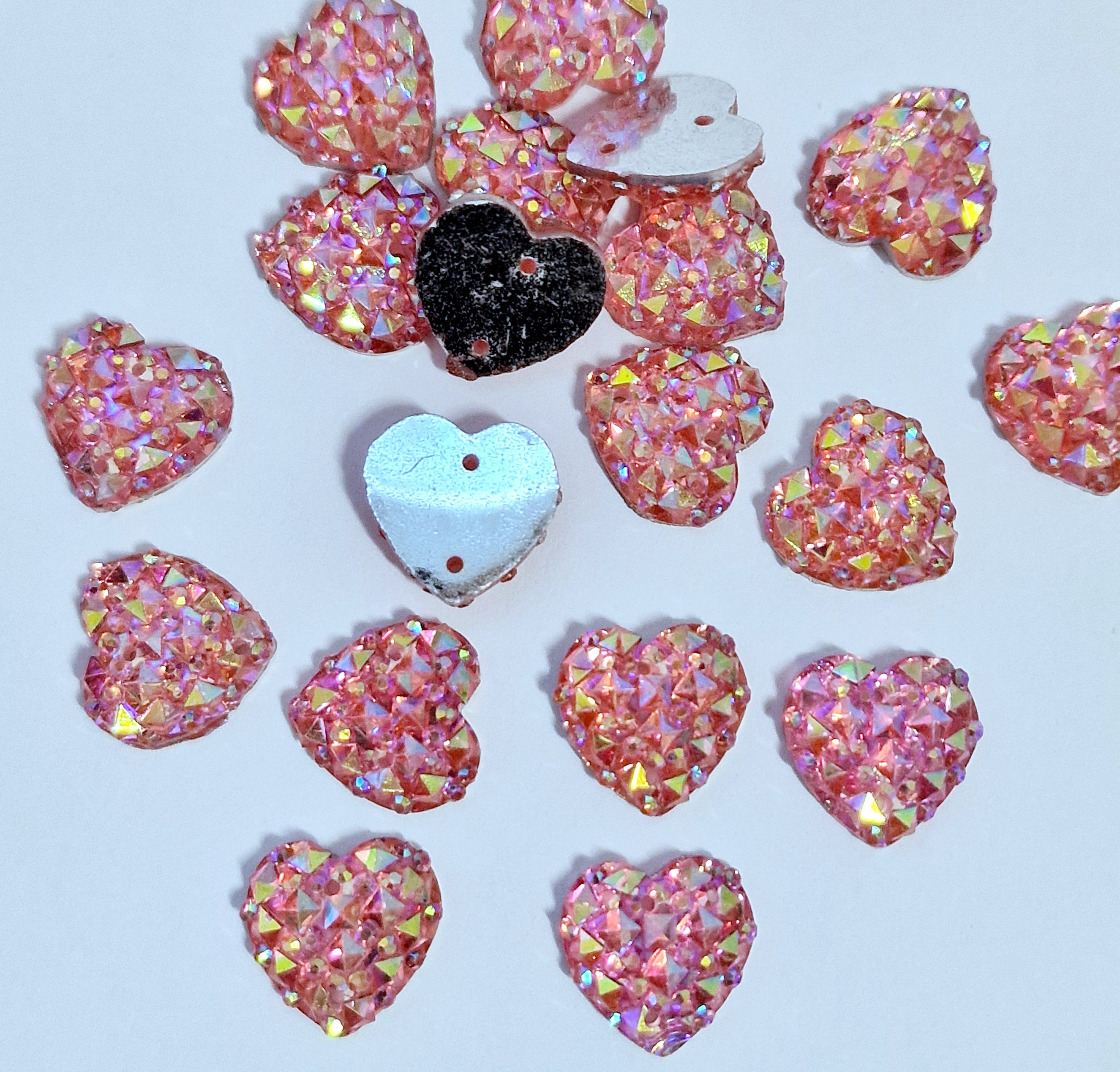 MajorCrafts 50pcs 12mm Light Pink AB Heart 2 Holes Resin Sew On Rhinestones