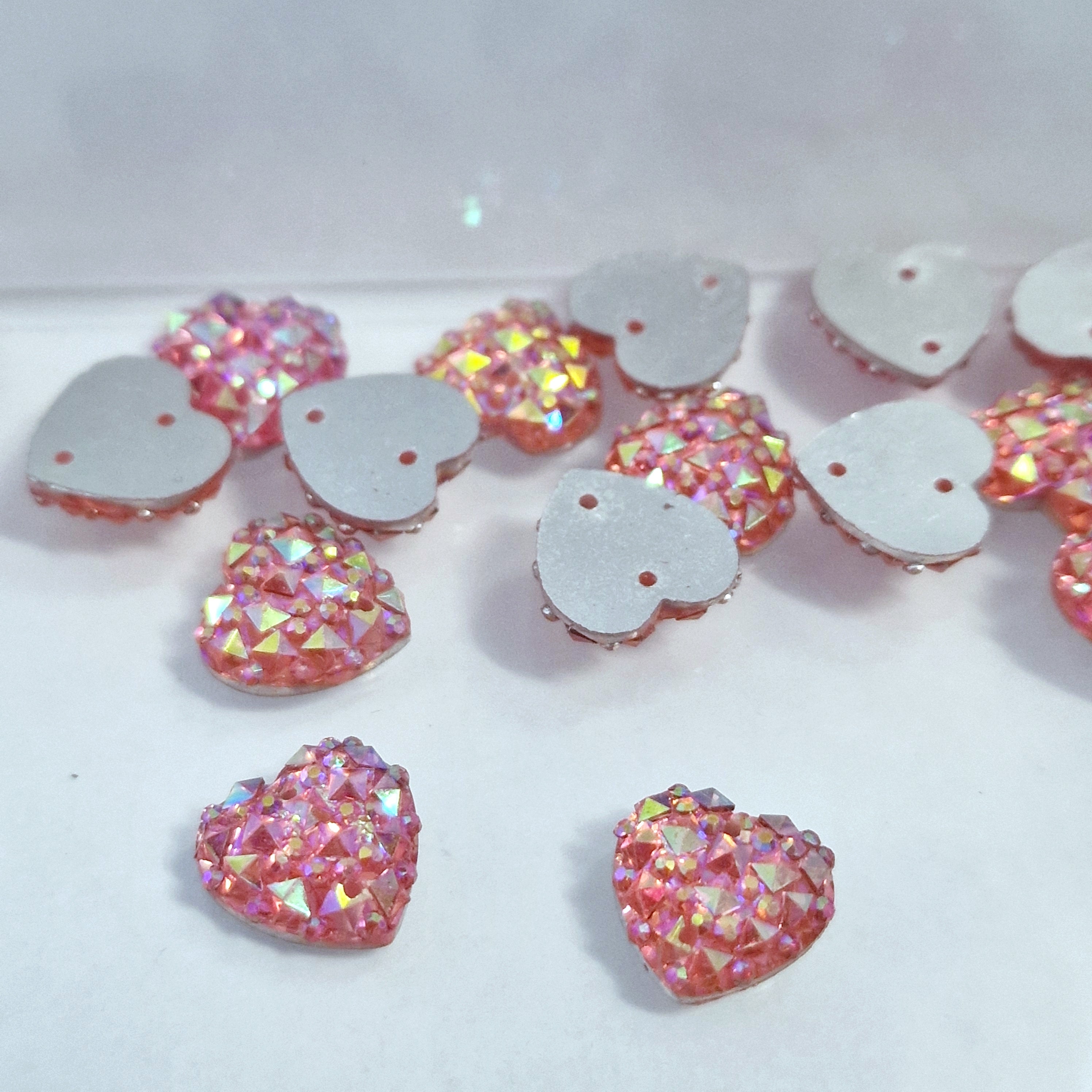 MajorCrafts 50pcs 12mm Light Pink AB Heart 2 Holes Resin Sew On Rhinestones
