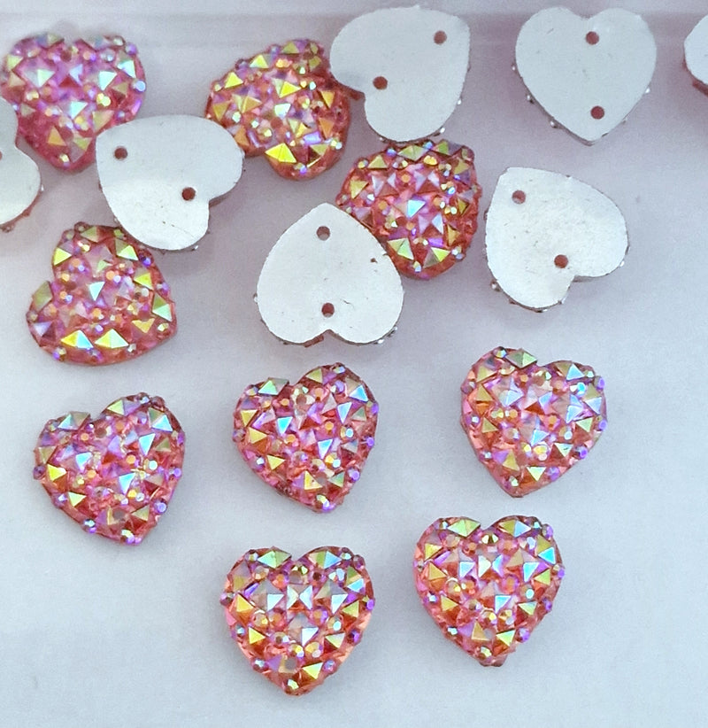 MajorCrafts 50pcs 12mm Light Pink AB Heart 2 Holes Resin Sew On Rhinestones