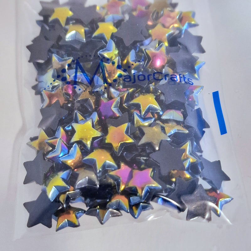 MajorCrafts 160pcs 10mm Black AB Flat Back Star Resin Pearls