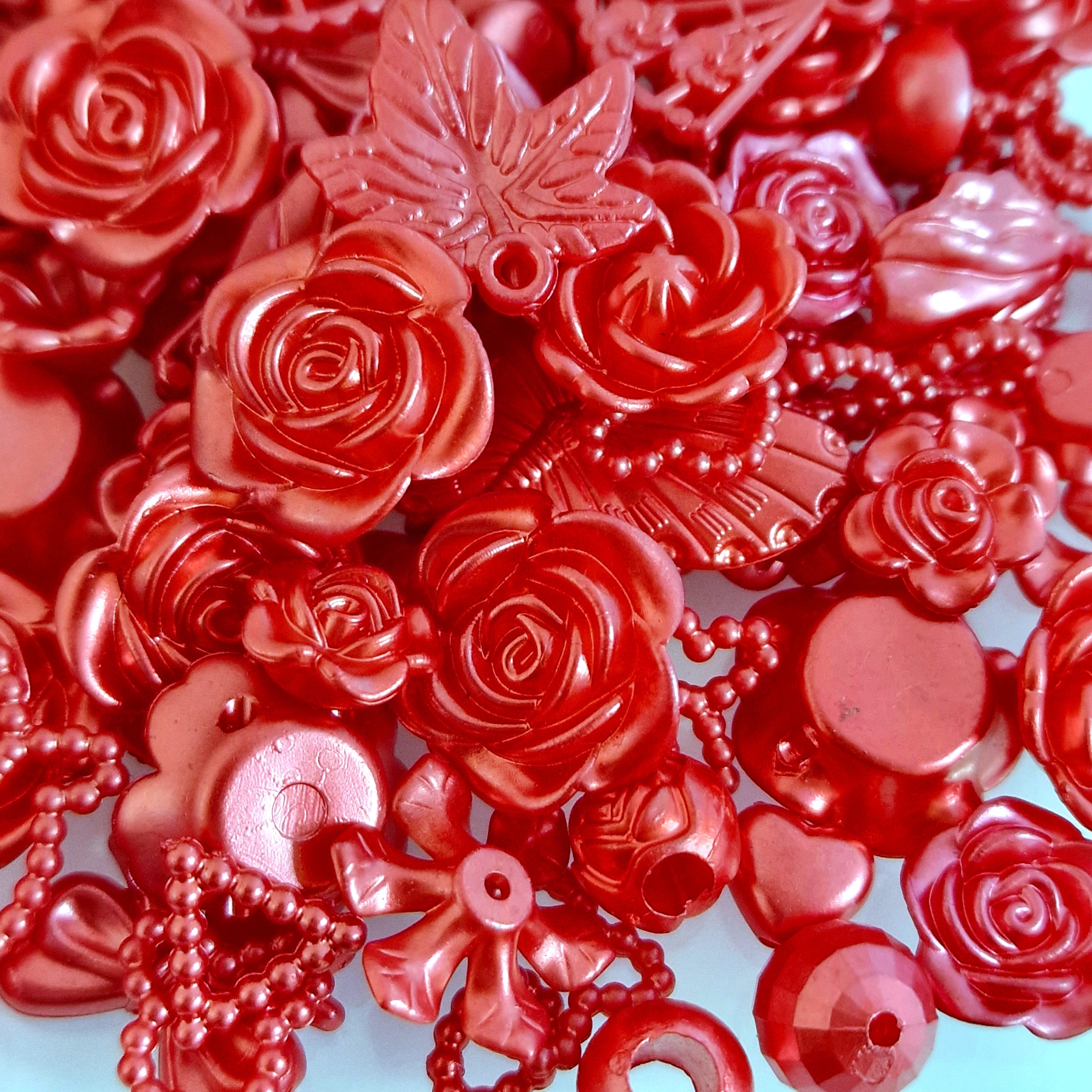 MajorCrafts 50g Red Mixed Shapes Resin Pearl Embellishments