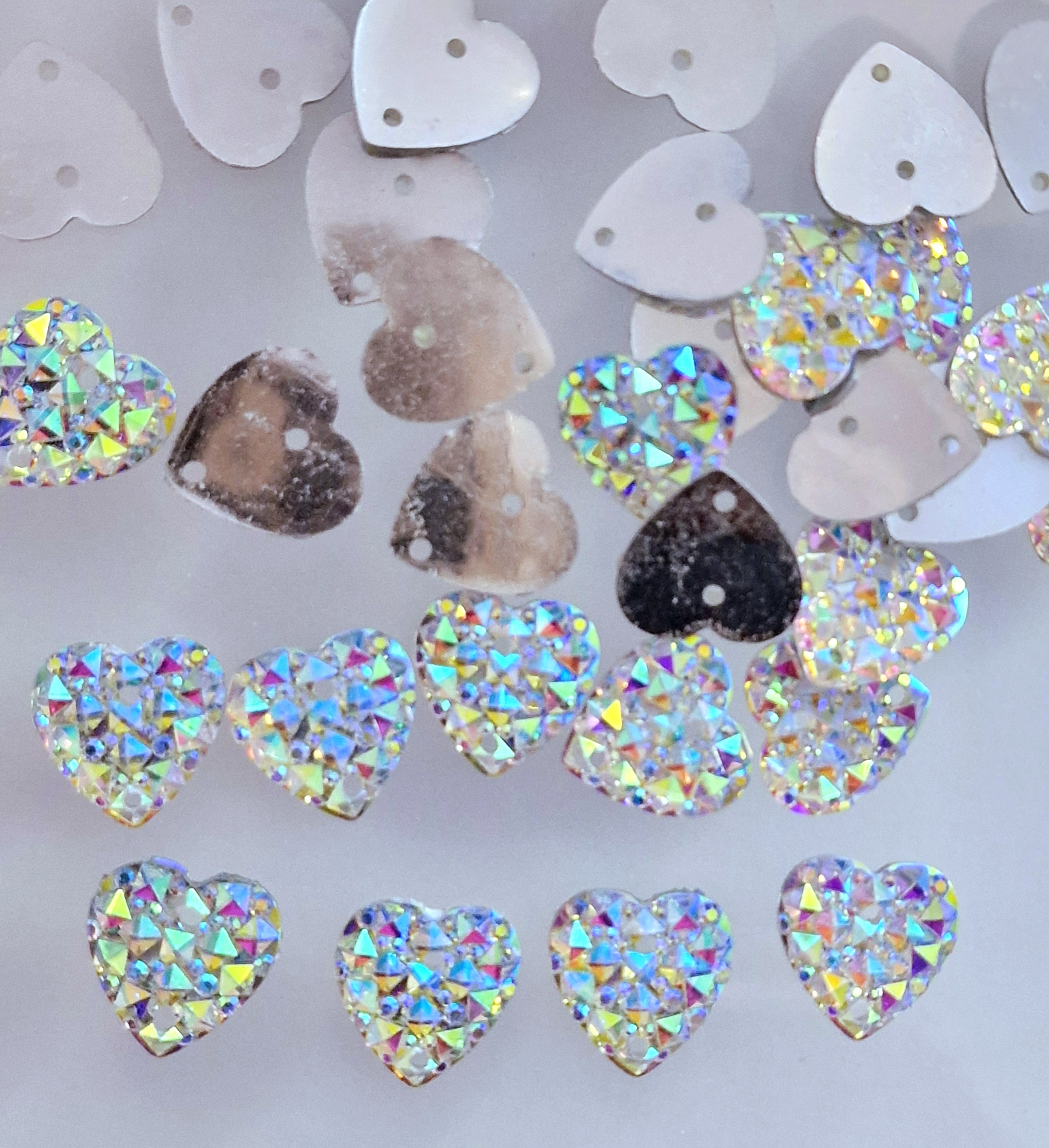 MajorCrafts 60pcs 12mm Crystal AB Heart 2 Holes Resin Sew On Rhinestones (Slim Version)