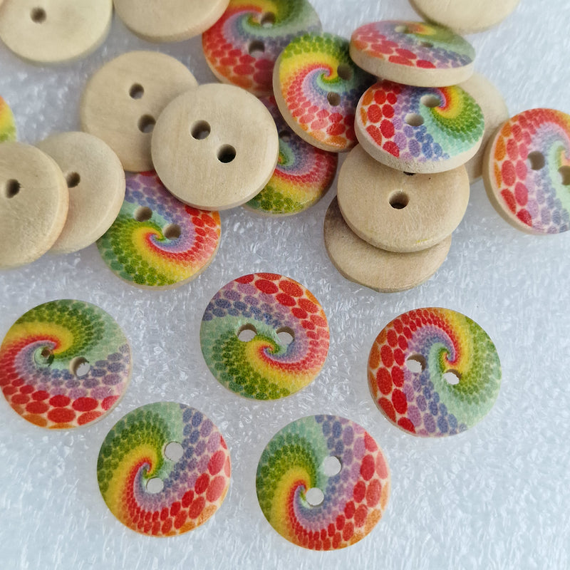 MajorCrafts 48pcs 15mm Brown Rainbow 2 Holes Round Wood Sewing Buttons