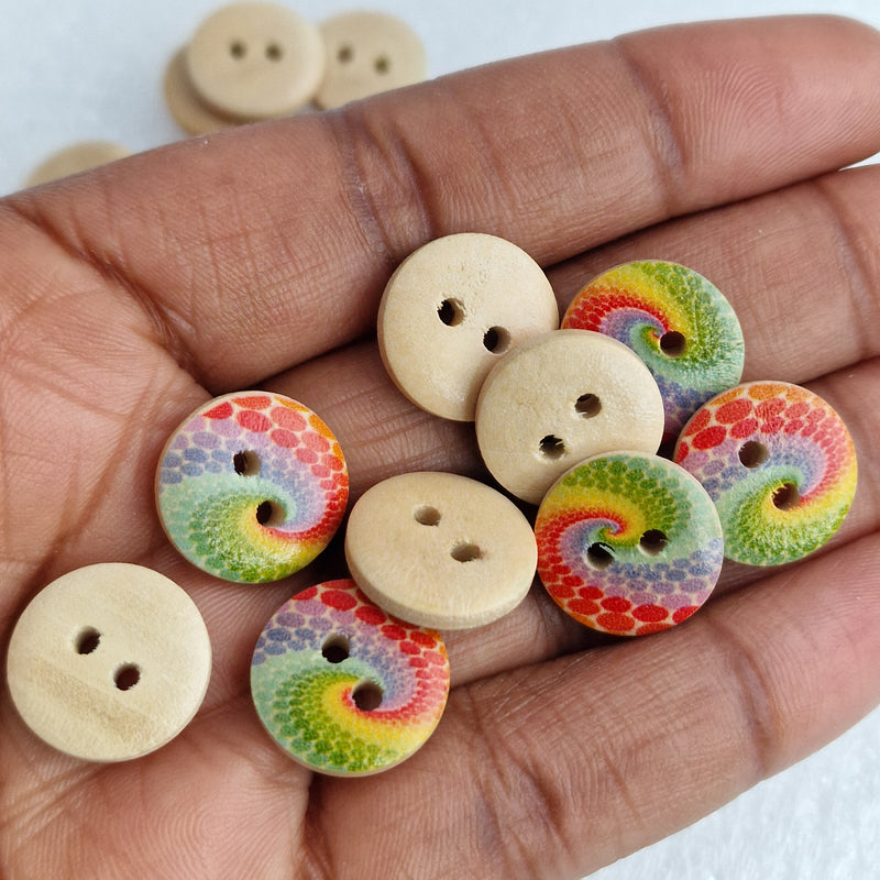 MajorCrafts 48pcs 15mm Brown Rainbow 2 Holes Round Wood Sewing Buttons
