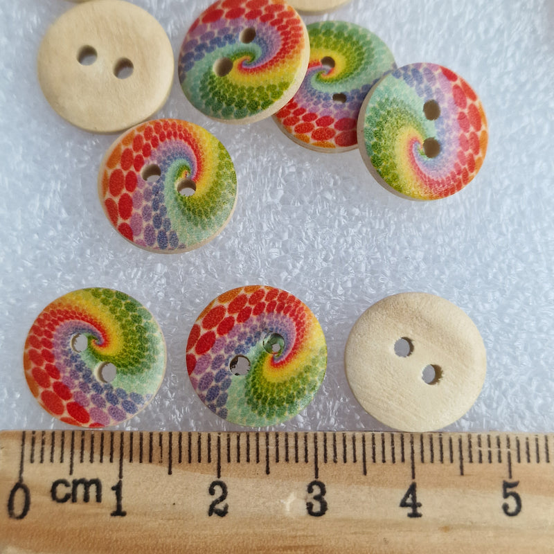 MajorCrafts 48pcs 15mm Brown Rainbow 2 Holes Round Wood Sewing Buttons