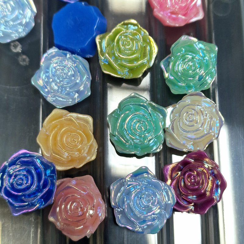 MajorCrafts 20pcs 18mm Mixed Jelly AB Flat Back Rose Flower Resin Cabochon Pearls J11A
