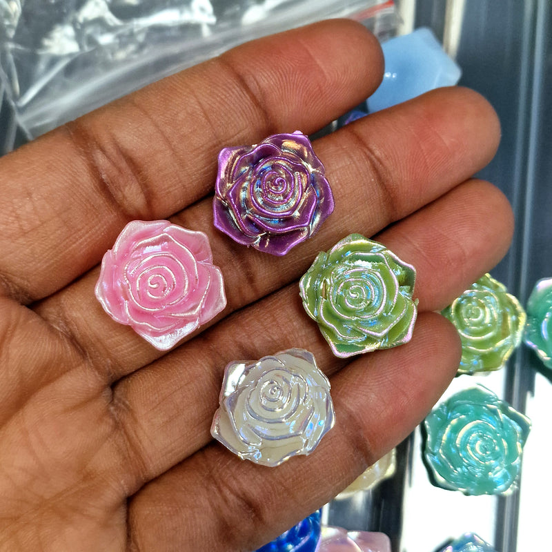 MajorCrafts 20pcs 18mm Mixed Jelly AB Flat Back Rose Flower Resin Cabochon Pearls J11A