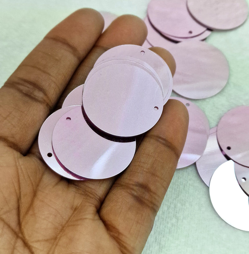 MajorCrafts 30mm 40grams 150pcs Metallic Light Pink Large Round PVC Sequins with 1x Hole