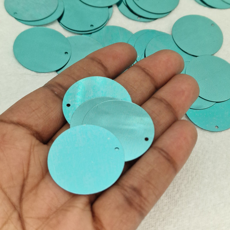 MajorCrafts 30mm 40grams 150pcs Metallic Light Blue Large Round PVC Sequins with 1x Hole
