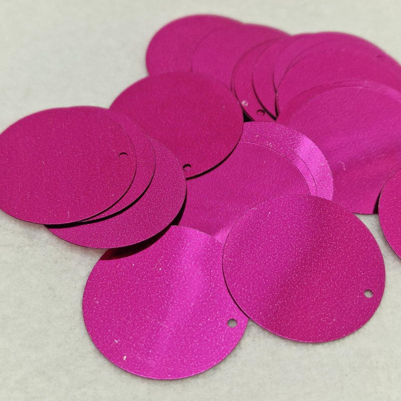 MajorCrafts 30mm 40grams 150pcs Metallic Dark Pink Large Round PVC Sequins with 1x Hole