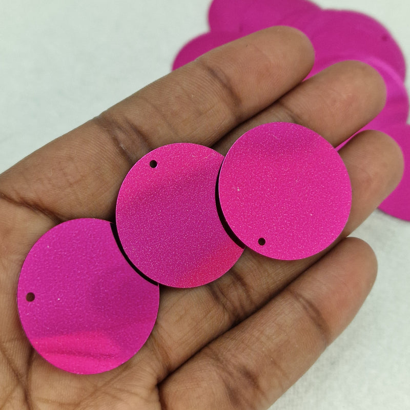 MajorCrafts 30mm 40grams 150pcs Metallic Dark Pink Large Round PVC Sequins with 1x Hole