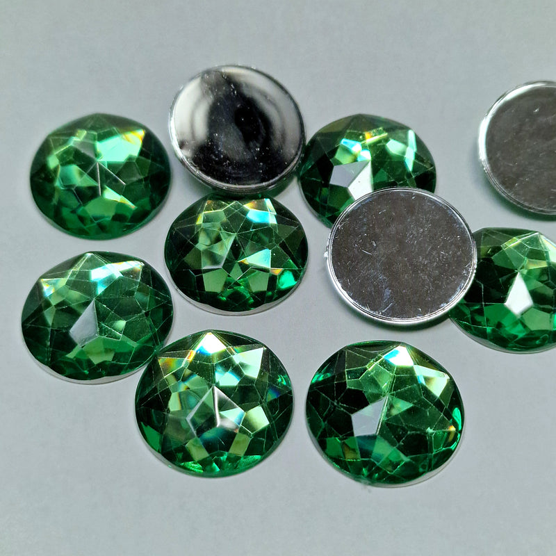 MajorCrafts 24pcs 20mm Emerald Green Star Facets Flat Back Large Round Acrylic Rhinestones