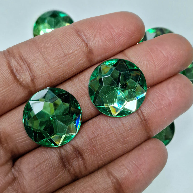 MajorCrafts 24pcs 20mm Emerald Green Star Facets Flat Back Large Round Acrylic Rhinestones