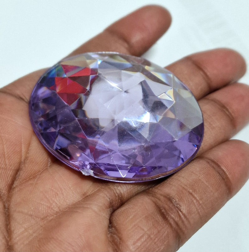 MajorCrafts 2pcs 52mm Lilac Purple Star Facets Flat Back Large Round Acrylic Rhinestones