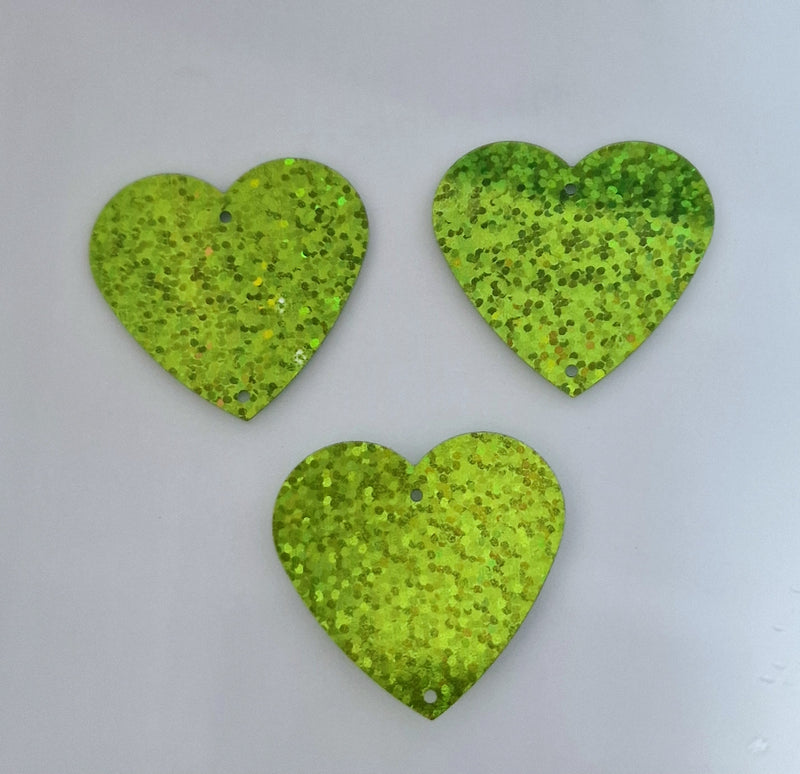 MajorCrafts 35mm 30grams 100pcs Olive Green Holographic Large Heart PVC Sequins with 2x Holes