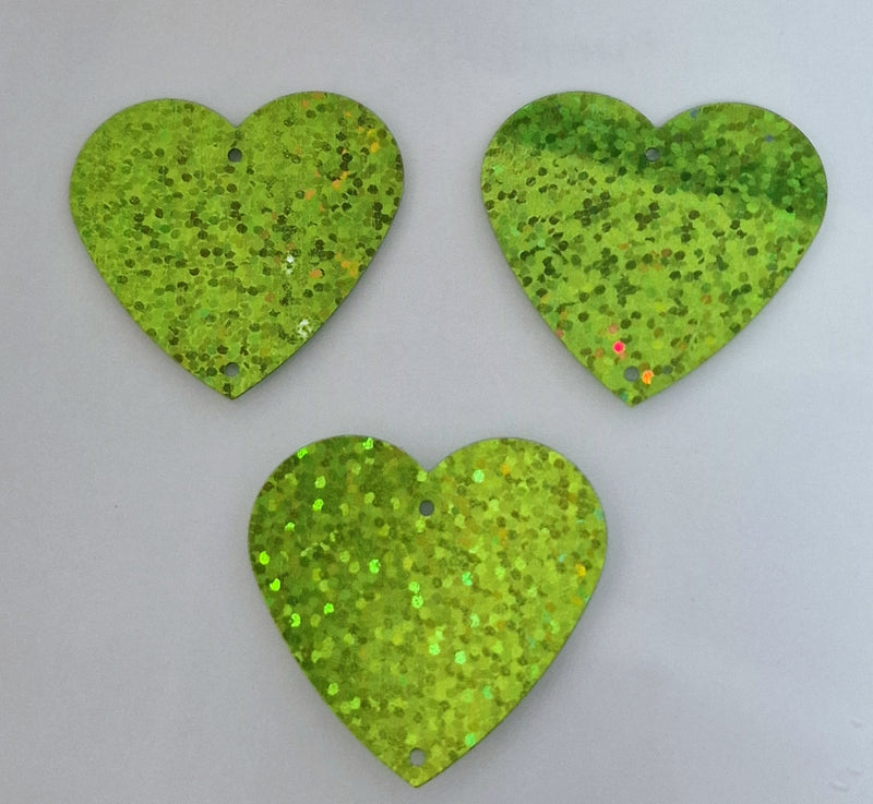 MajorCrafts 35mm 30grams 100pcs Olive Green Holographic Large Heart PVC Sequins with 2x Holes