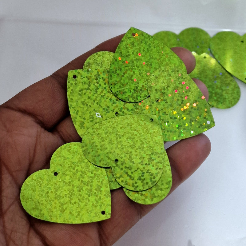 MajorCrafts 35mm 30grams 100pcs Olive Green Holographic Large Heart PVC Sequins with 2x Holes