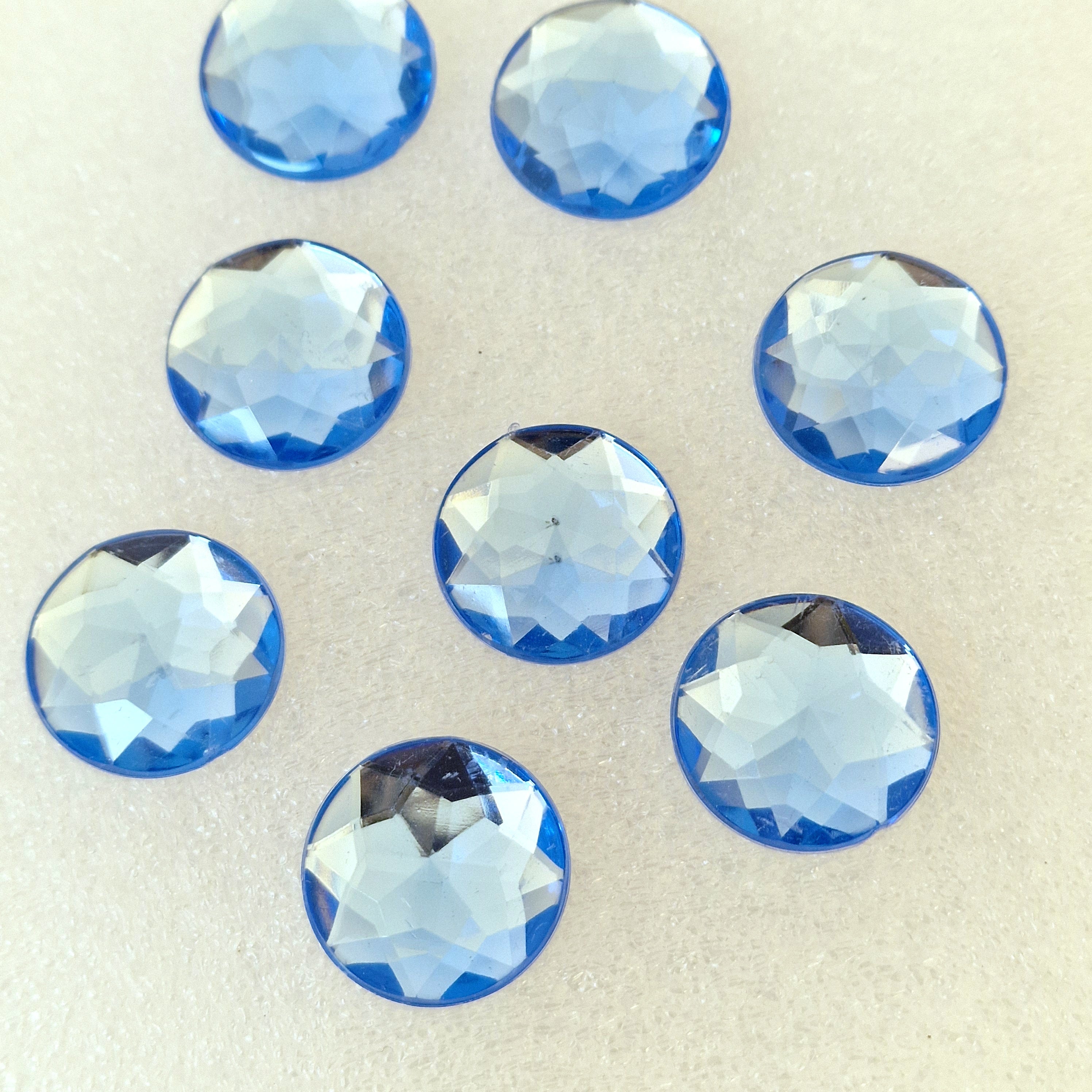 MajorCrafts 24pcs 20mm Light Blue Star Facets Flat Back Large Round Acrylic Rhinestones